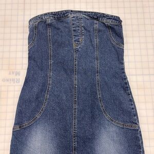 Strapless denim mini dress